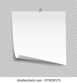 sticky note isolated on transparent background. Office paper sheet. Template for your projects. Vector illustration.