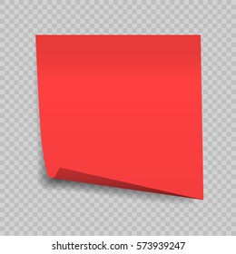 sticky note isolated on transparent background. Office paper sheet. Template for your projects. Vector illustration.