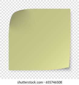 sticky note isolated on transparent background. Office paper sheet. Template for your projects. Vector illustration.
