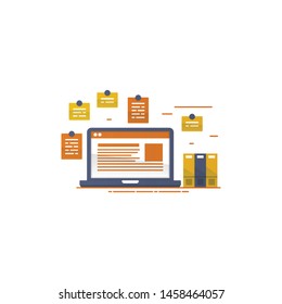 sticky note and laptop vector. notebook modern icon. flat style