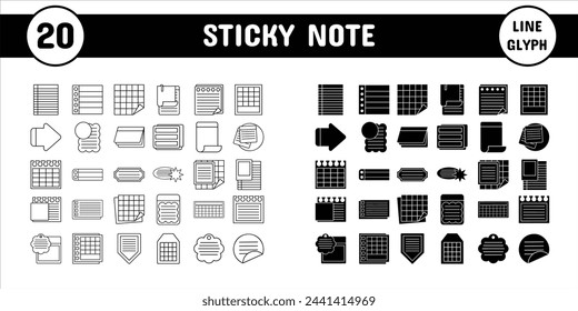 Sticky Note Line Glyph Vector Illustration Icon Sticker Set Design Materials