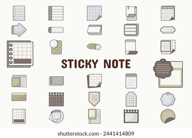 Sticky Note Lineal Color Vector Illustration Icon Sticker Set Design Materials