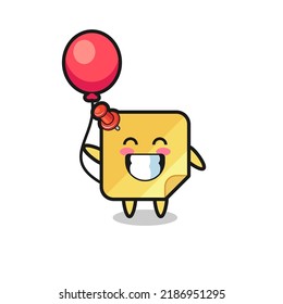 sticky note mascot illustration is playing balloon , cute style design for t shirt, sticker, logo element