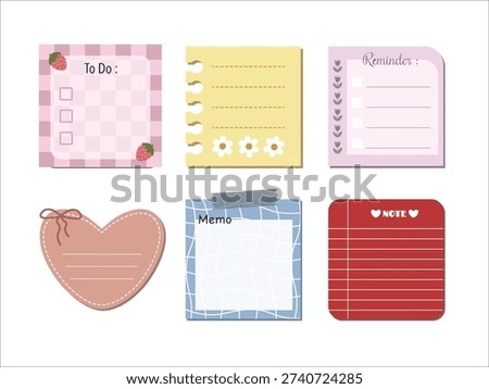 Sticky Note, Memo Paper, Reminder, Note, To Do, Check List, Sticker Collection Sets in Flat Vector Illustration