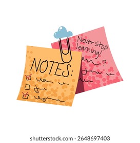 Sticky Note with Motivational Quote and Paperclip in Flat Style on White Background. Inspirational Office and School Memo for Bulletin Boards, Planners, Social Media. Ideal for Productivity Content