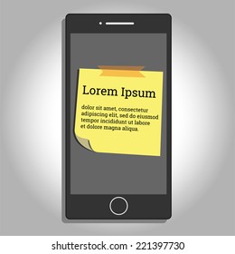 Sticky note on moblie phone infographics. Vector