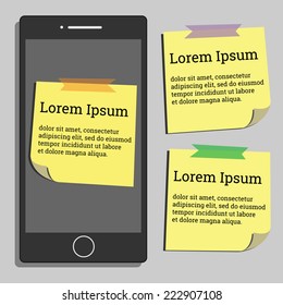 Sticky note on moblie phone infographics. Vector