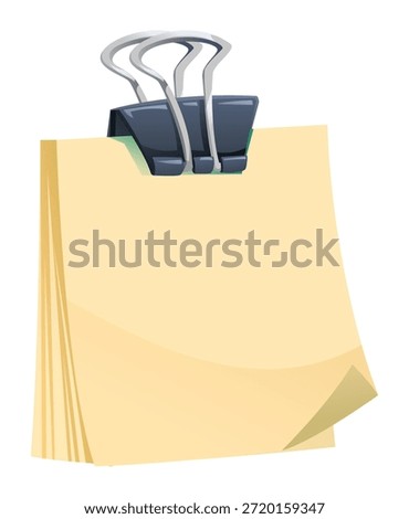 Sticky note pad held by a binder clip. Vector cartoon illustration