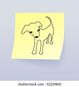 Sticky note paper with drawing of a dog, vector illustration