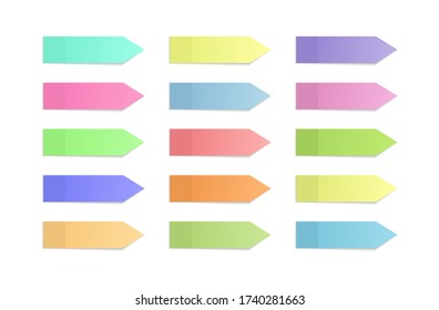 Sticky note paper. Memo sticker. Label with shadow. Reminder board for school. Pink, yellow, green, red sticks for notice. Blank tags isolated on white background. Set of banner with adhesive. Vector.