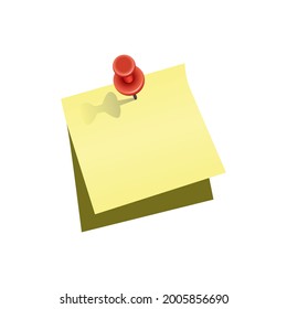 Sticky note paper with push pins. Blank sheet of paper for notes. Front look. Vector illustration