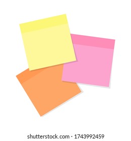 Sticky note paper in various colors isolated on white background - vector illustration of colorful notepaper with adhesive tape for reminders. Office sticker for important notes.