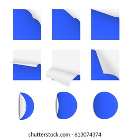 sticky note  papers with page curl Set of blank paper sheets round and square with curved age 