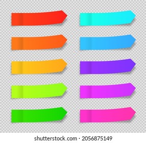 Sticky Note Papers, Papier Bookmarks Vektorset. Klebende Bänder mit Schattenvorlage. Briefpapier.