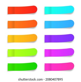 Sticky note papers, paper bookmarks vector set. Sticky tapes with shadow template. Post note paper.