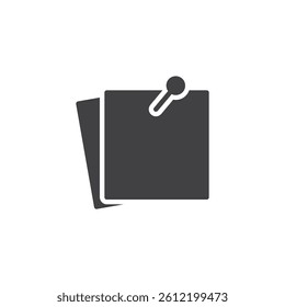 A sticky note with pin vector icon. filled flat sign for mobile concept and web design. Memo paper glyph icon. Quick reminder symbol, logo illustration. Vector graphics