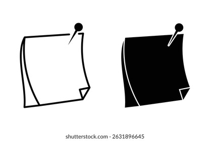 Sticky Note with push button icon. Paper notes pinned reminder vector icon illustration.