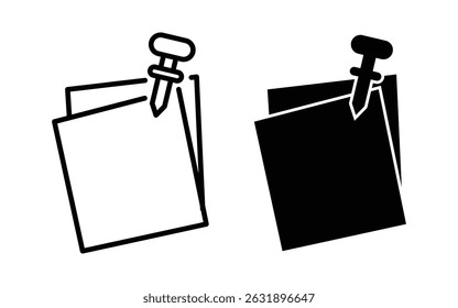 Sticky Note with push button icon. Paper notes pinned reminder vector icon illustration.