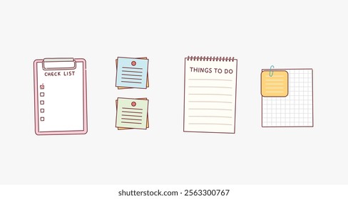 sticky note, reminder, to do list in doodle style doodle isolated on white background. Hand drawn style vector design illustrations.	
