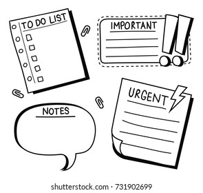 sticky note, reminder, to do list in doodle style doodle isolated on white background