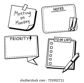 sticky note, reminder, to do list in doodle style doodle isolated on white background