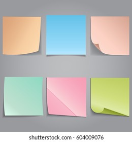 Sticky Note Reminders. Different colours sticky notes isolated on gray background. Note vector illustration.