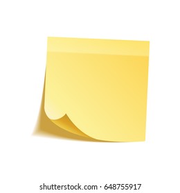 Sticky note with shadow isolated on transparent background. Yellow paper. Message on notepaper.Reminder. Vector illustration.
