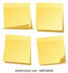 Sticky note with shadow isolated on transparent background set. Yellow paper. Message on notepaper.Reminder. Vector illustration.