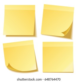 Sticky note with shadow isolated on transparent background set. Yellow paper. Message on notepaper.Reminder. Vector illustration.