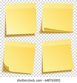 Sticky note with shadow isolated on transparent background set. Yellow paper. Message on notepaper.Reminder. Vector illustration.