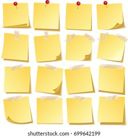 Sticky note with shadow isolated on transparent background. Yellow paper. Message on notepaper.Reminder. Vector illustration.