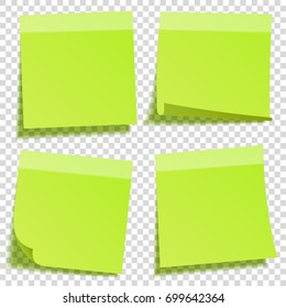 Sticky note with shadow isolated on transparent background. Green paper. Message on notepaper.Reminder. Vector illustration.