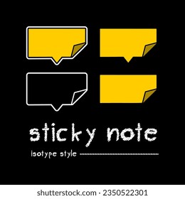 Sticky note speech balloon vector and logotype style, speech bubble in a sticky note shape isotype outline and yellow, yellow sticky note logotype and symbol icon