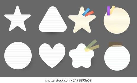 Sticky note and tape or memo notepad posts, Paper message notes  isolated on gray background, Vector EPS 10