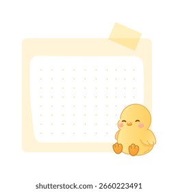 Plantilla de nota pegajosa con el pollito amarillo lindo