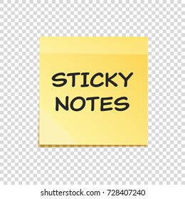 Sticky note with text and shadow isolated on transparent background set. Yellow paper. Message on notepaper.Reminder. Vector illustration