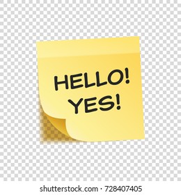 Sticky note with text and shadow isolated on transparent background set. Yellow paper. Message on notepaper.Reminder. Vector illustration