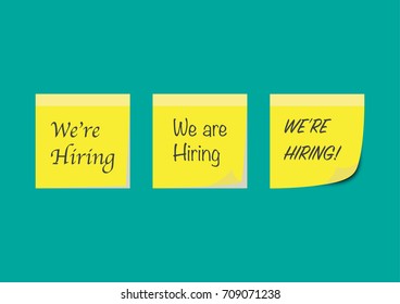 Sticky note with text we're hiring for HR recruitment / talent acquisition  process