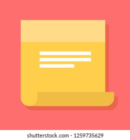 Sticky note vector icon in a flat style. Design yellow sticky note icon isolated on background. Concept paper sticky notes icon. Simple flat icon sticky notes with reminders.