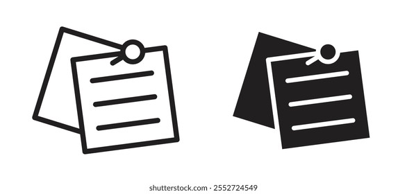 Conjunto de iconos de Vector de notas adhesivas con estilo relleno y delineado en negro.