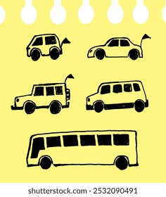 sticky note vector illustration with transportation doodle image, transportation hand drawing, transportation sketch doodle