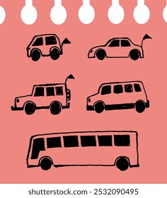 sticky note vector illustration with transportation doodle image, transportation hand drawing, transportation sketch doodle