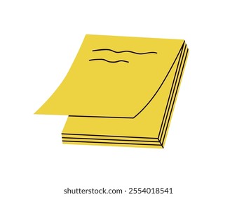 Sticky notes, adhesive paper pad for reminders and office memos. Square sheets written records, planning and information. Business stationery. Flat vector illustration isolated on white background