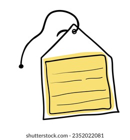 Sticky anota un mensaje de memo en papel en blanco. Banner vacío para el diseño antiguo de etiqueta, encabezado de texto, título, caligrafía o letras. Útil herramienta bonita, ilustración en estilo doodle.