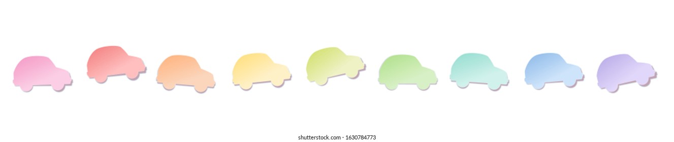 Sticky notes, car shaped, rainbow colored line. Isolated vector illustration on white background.
