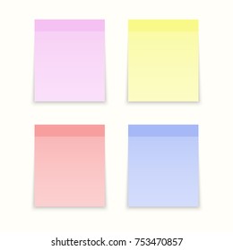 Sticky notes colored papers, office notes memo paper sheets. With shadow.