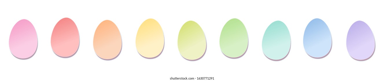 Sticky notes, easter eggs shaped, rainbow colored line. Isolated vector illustration on white background.
