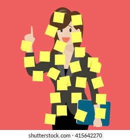 Sticky notes girl. Vector Illustration