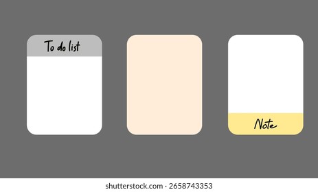 Notas adhesivas y etiquetas Colección con pin y post it, sobre fondo gris, recordatorio de reunión de papel de notas, diseño moderno plano, Vector de ilustración EPS 10 