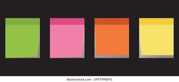 sticky notes and Multicolor post notes with isolated on transparent background. blank Colored sticky, Multicolor post notes collection with curled corners and shadows style. Vector illustration.